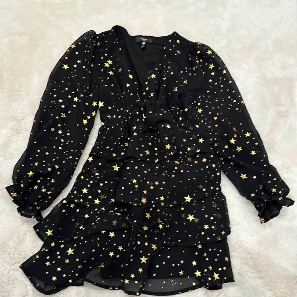 AQUA girls black and gold star dress